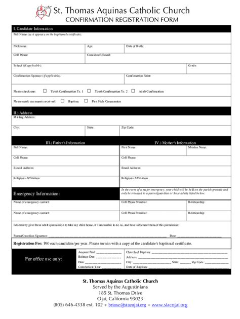 Fillable Online Confirmation Fillable Form - St Thomas Aquinas Catholic ...