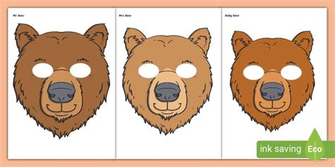 Mr Bear, Mrs Bear and Baby Bear Role Play Masks - Twinkl