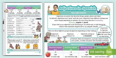 Spanish Grammar: Adjectives Worksheet (teacher made)
