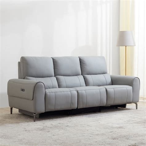 Buy Amigo Half Leather 3-Seater Electric Recliner - Grey from Home ...