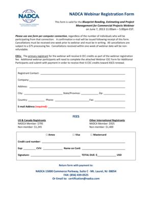 Fillable Online NADCA Webinar Registration Form June 7, 2013.doc Fax ...