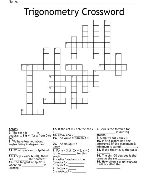 Trigonometry Crossword - WordMint