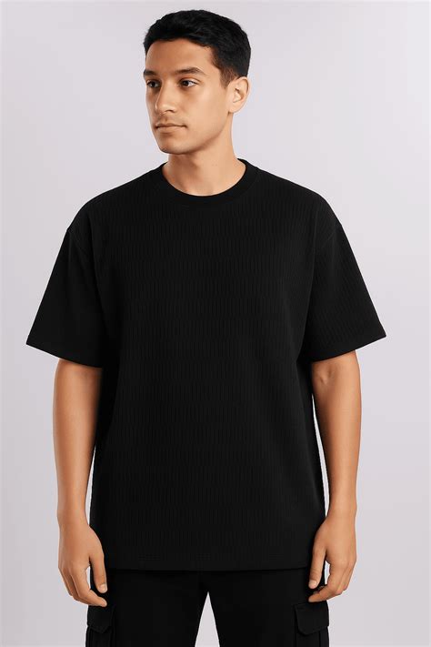 Black Ribbed Oversized T-Shirt - Textured Edition | Styleflea – styleflea