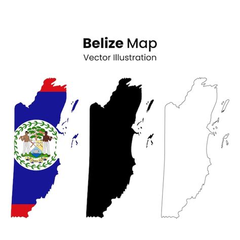 Belize map with flag and outline vector illustration | Vetor Premium