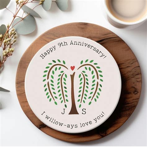 9th Anniversary Gifts for Men Willow Ceramic Coaster Pottery Her 9 Year ...