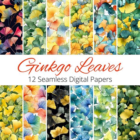 12 Seamless Ginkgo Leaves Backgrounds Digital Paper Patterns for ...