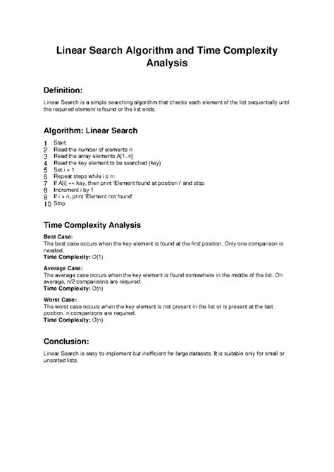 Linear Search Algorithm (CS101): Time Complexity Analysis - Studocu