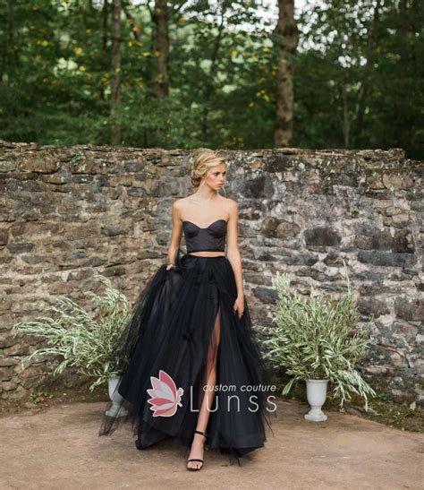 Black Swan Satin and Tulle Slit Destination Wedding Dress - Lunss