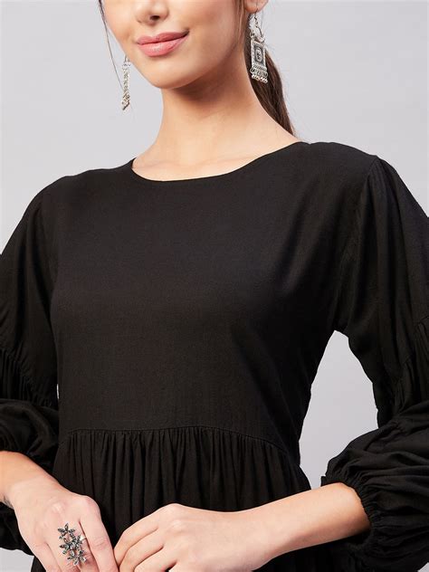 Solid Black Flared Dress