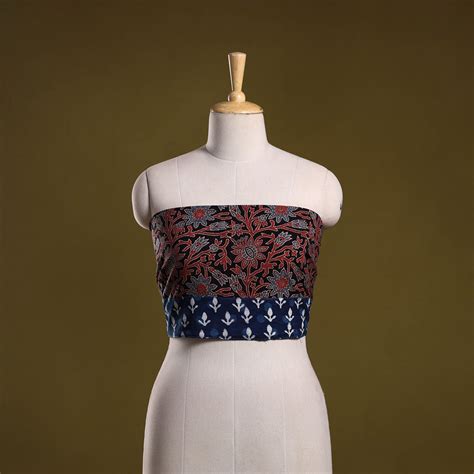 Black Block Print Cotton Ajrakh Blouse Piece