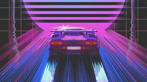Wallpaper car, retro, art, 80s, neon hd, picture, image