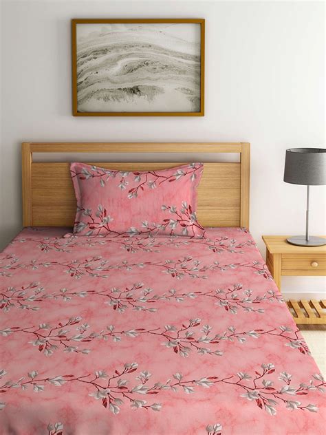 Klotthe Multicolor Floral 400 TC Pure Cotton Fitted Single Bedsheet wi ...