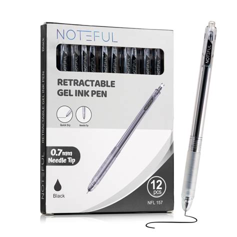 Noteful Retractable Gel Ink Pen - 0.7mm Needle Tip | Quick-Dry Black