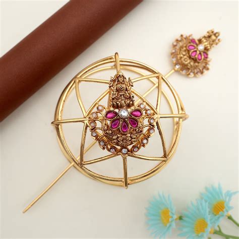 JADAU KUNDAN MAHALAKSHMI HAIR BUN HOLDER - RED & WHITE - BUN CAGE HAIR