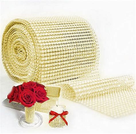 Dreamlover 24 Row of 9 Meters Acrylic Golden Rhinestone Diamond Ribbon ...