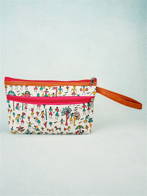 Warli Printed Purse with Zipper - WBG0812 – Wedtree