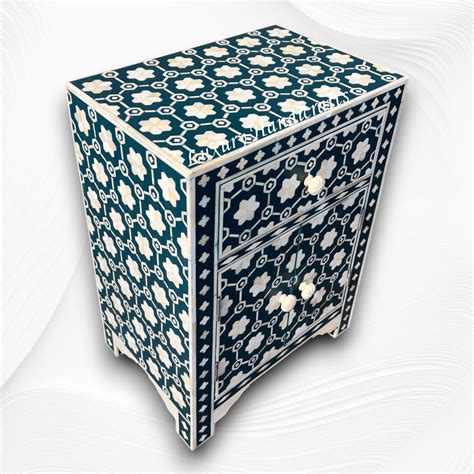 Flower Bone Inlay 1 Drawer 2 Door Bedside Table Teal Green – Luxury ...