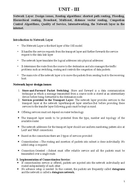 UNIT-III-C N-R18 - Network Layer Design Issues and Routing Algorithms ...