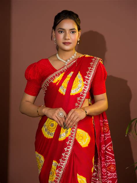 KcPc Latest Pure Gaji Silk Handmade Bandhej Gotapatti Laddu Bandhej Sa ...