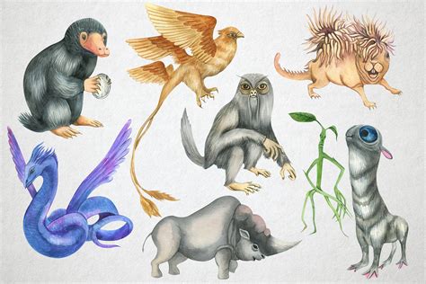 Watercolor Fantastic Beasts Clip Art. Magical Creatures Clip | Etsy ...