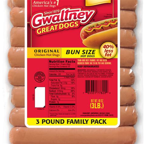 Gwaltney Original Bun Size Hot Dogs, Chicken, 3 lbs — Goisco.com