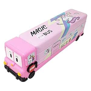 krh Multicolor Cartoon Printed School Bus Metal Pencil Box with Moving ...
