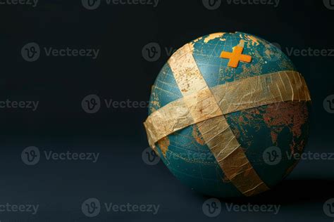 Damaged World Globe with Adhesive Bandages. A Symbol of Global Issues ...