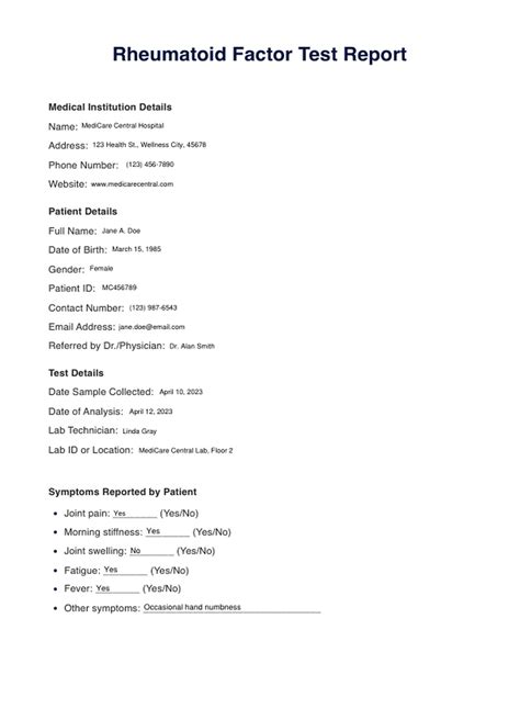 Rheumatoid Factor (RF) Test & Example | Free PDF Download