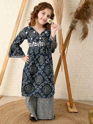 Buy Lilpicks Bandhani Printed Frill Sleeve Kurta Palazzo (Set of 2) Online