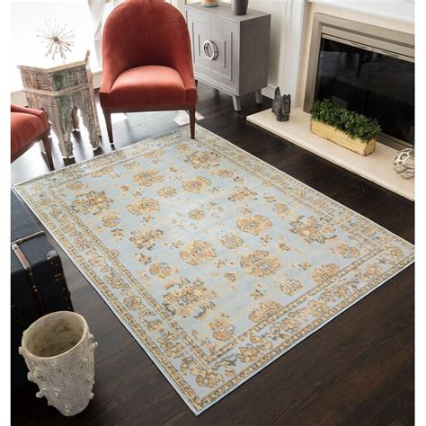 Rugs America Beaumont Legacy Blue 5x7 Rug - Soil and Stain Resistant ...