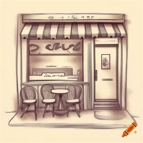 Cozy cafe storefront sketch on Craiyon