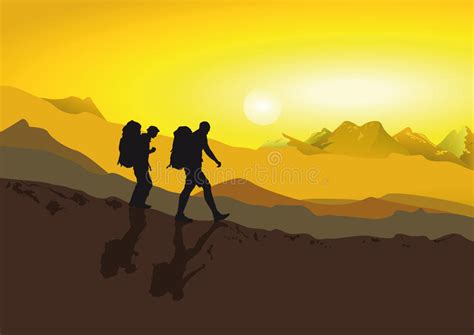 山的远足者 向量例证. 插画 包括有 横向, 日落, 夫妇, 行走, 黄色, 活动家, 测试, 照亮, 粮袋 - 45815271