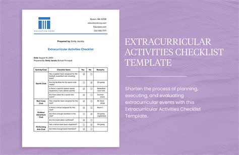 Extracurricular Activities Checklist Template in Word, PDF, Google Docs ...