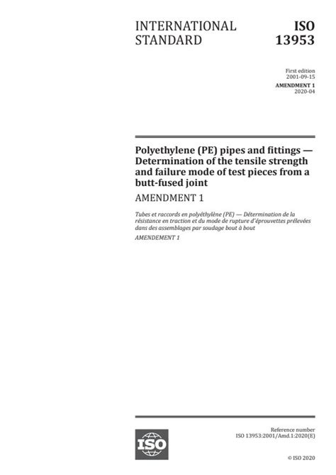 ISO 13953:2001/Amd 1:2020 - Polyethylene (PE) pipes and fittings ...