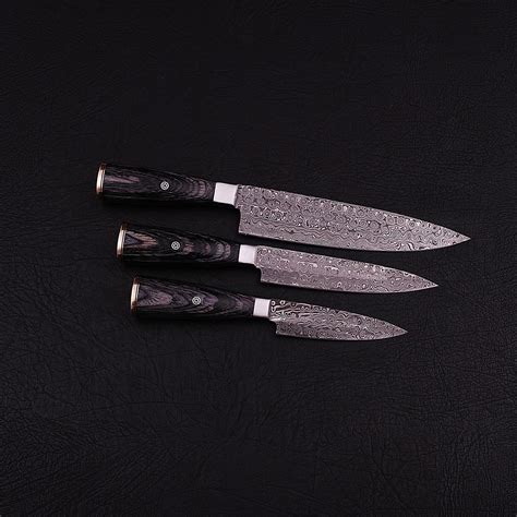 Damascus Chef Knife Set // 3 Piece - Black Forge Knives - Touch of Modern