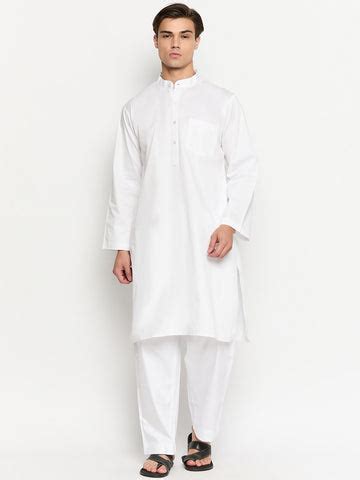 White Solid Men's Kurta With Mandarin Collar – Nabia