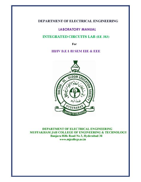 Integrated Circuits Lab Manual for EIE I SEM (EE 383) - Studocu