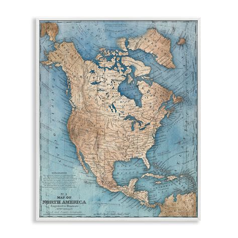 Stupell Industries North America Traditional Map Framed Giclee By Susan ...
