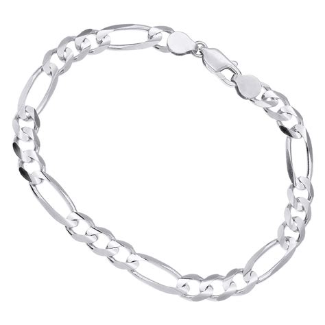 14K White Gold Solid Figaro Bracelet For Men FIPS/14WHBM - ItsHot