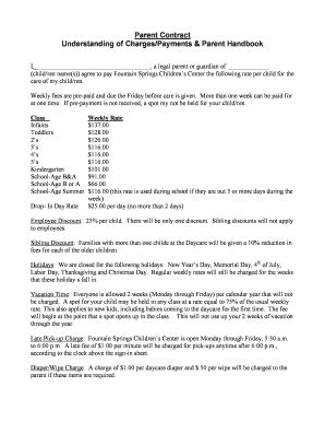 Fillable Online Parent Contract Understanding of ChargesPayments amp ...