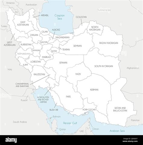 Vector map of Iran with provinces and administrative divisions, and neighbouring countries ...