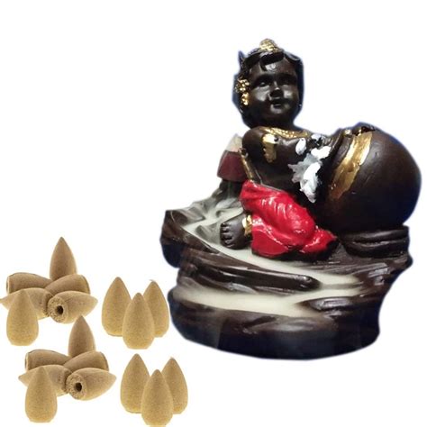 HC VILLA Laddu Gopal Krishna Backflow Smoke Fountain Incense Holder ...