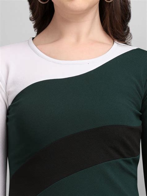 Purvaja Women's White & Green Fit & Flare Dress