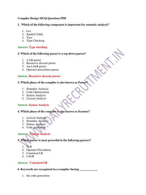 Image result for Compiler Design MCQ Questions and Answers