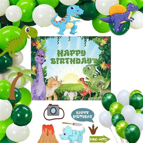 Theme My Party Dino Theme Happy Birthday Backdrop Balloons, Cutouts and ...