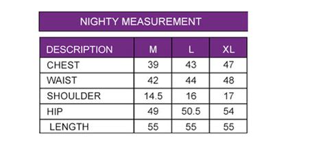 Kolkata nighty sizechart – Maybell Womens Fashion