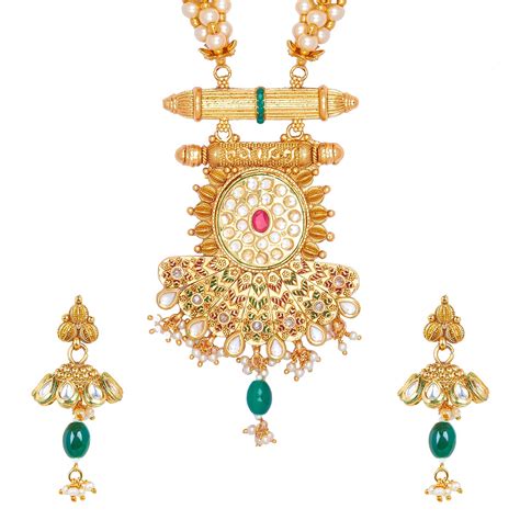 Pure Copper One Gram Long Kundan and CZ Studded Long Necklace Combo Je ...