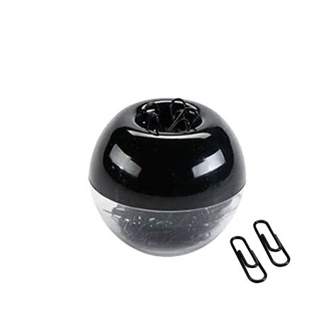 100Pcs 1.1" Black Paper Clips in Round Magnetic Paperclip Holder ...