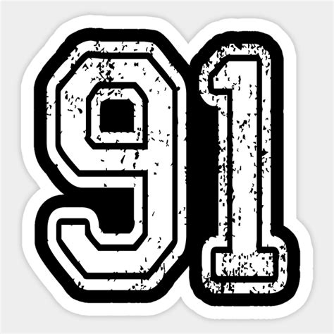 Number 91 Grungy in white - 91 - Sticker | TeePublic