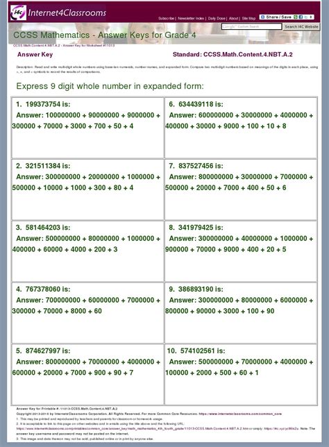 Common Core Sheets Answers Key | Common Core Worksheets
